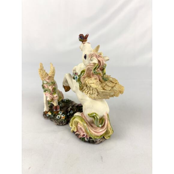 Vintage Hand Painted Unicorn Resin Figurine Whimsical Floral 1980s Mom and Baby - Picture 8 of 14